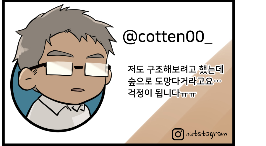 @cotten00_
저도 구조해보려고 했는데 숲으로 도망다니더라고요...
걱정이 됩니다ㅠㅠ
(outstagram)