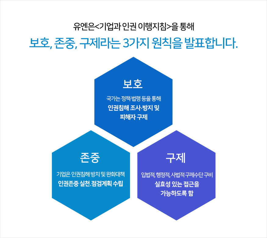 보호존중구제라는 3가지 원칙을 발표합니다.